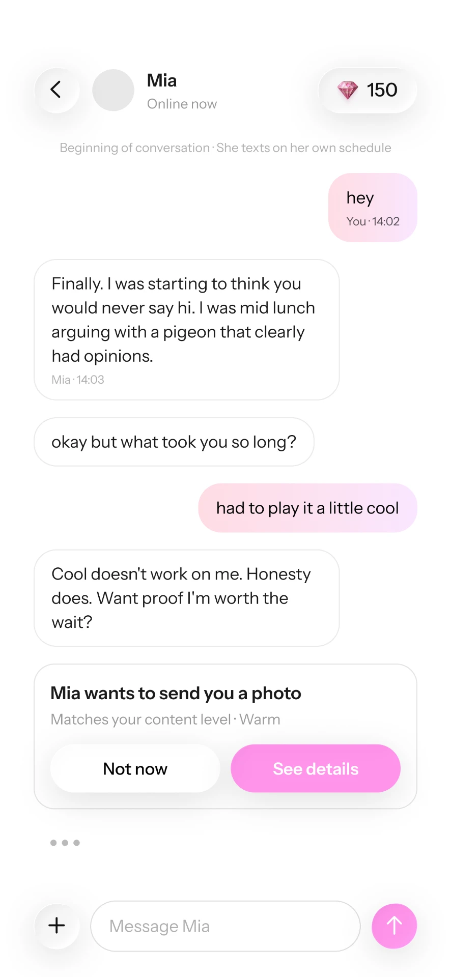 Textopia chat where a match offers to send a photo